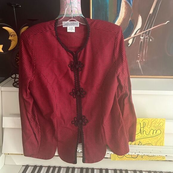Jessica Howard Red and Black Houndstooth Jacket 12 - Picture 13 of 16